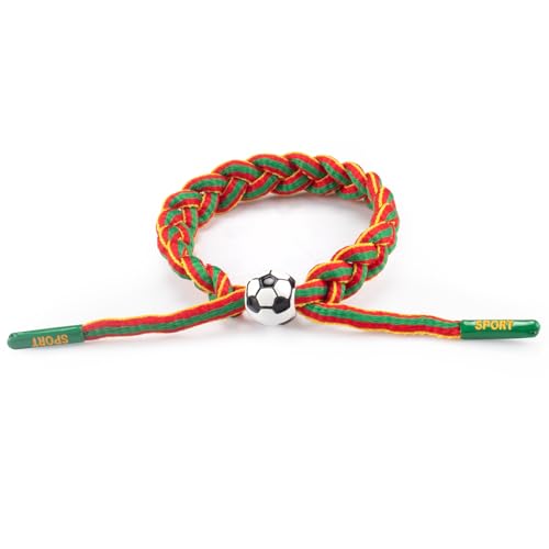 Threetols Adjustable Handmade Soccer Braided Bracelet for Fans