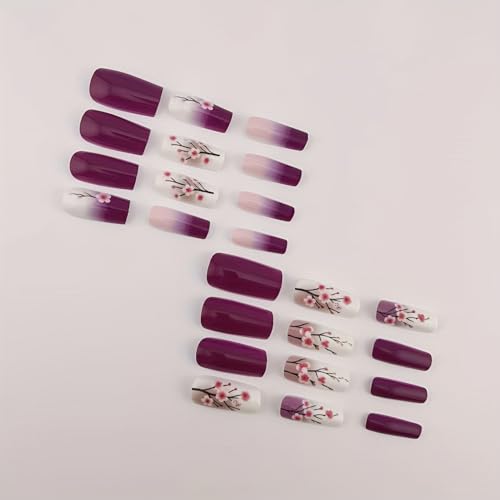 GRITOSE Purple White Gradient Square Press-On Nails 24 Pcs Glossy