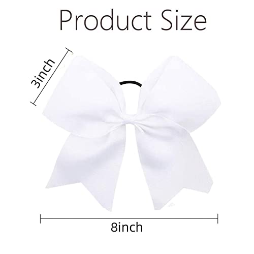 OAOLEER 8-Inch Large White Cheer Bow Ponytail Holder with Elastic Band