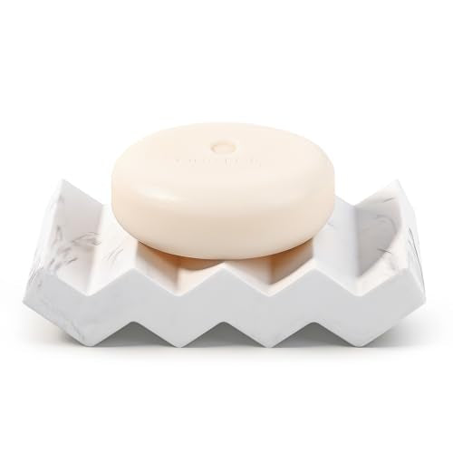 Diatomite Soap Dish Holder - Self-Draining Marble White Bar Soap Caddy