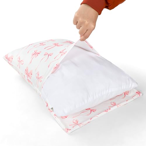DAYEEBALL Toddler Pillowcase 2-Pack, Pink Bow Print, Fits 12x16 to 14x20