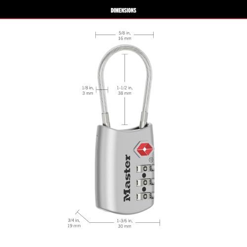 Master Lock TSA Approved Luggage Lock, 3-Digit Combination, Silver, 2 Pack