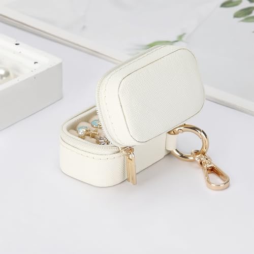 KUKUVR Small Travel Ring and Earring Box with Keychain - White