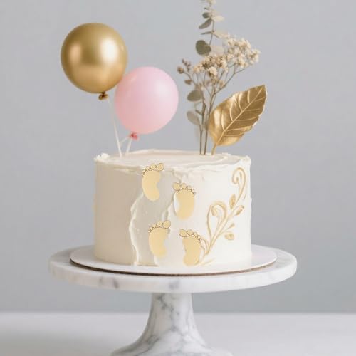 QUERDINOV 6 PCS Gold Acrylic Baby Foot Cake Toppers for Showers