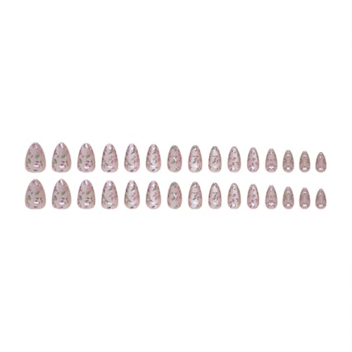 Short Almond Press On Nails Purple Floral Glitter Glossy False Nails