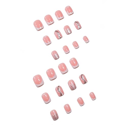 White French Tip Press on Nails Short Square False Nails with Hearts