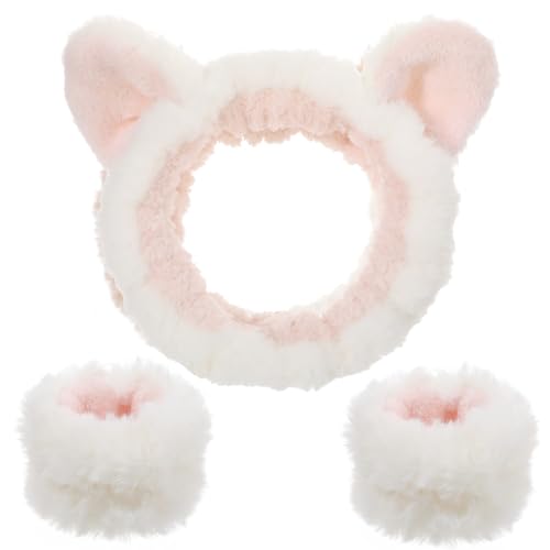 Cat Ear Spa Headband and Wristband Set for Washing Face and Skincare