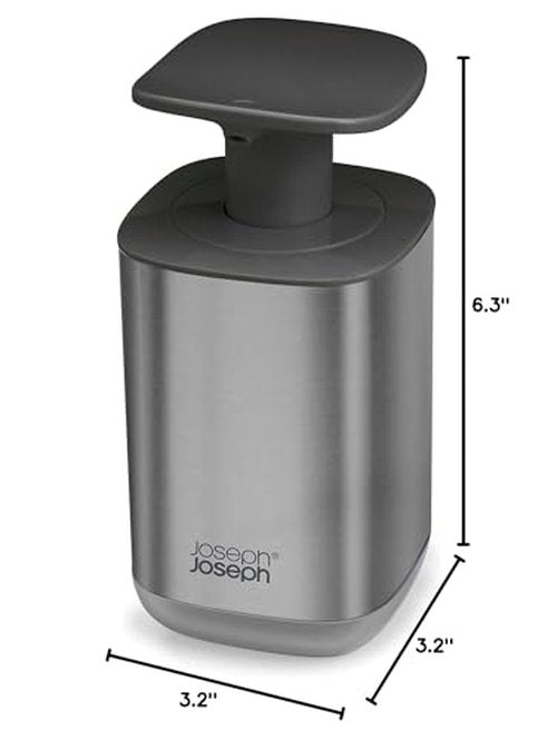 Joseph Joseph Presto Stainless-Steel Hygienic Easy-Push Soap Dispenser with Wide Pump, Stainless Steel/Gray