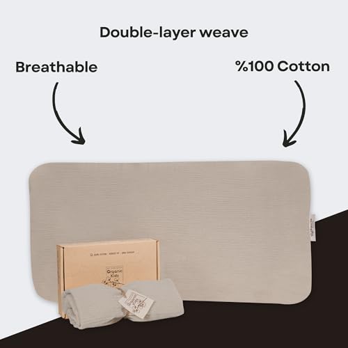 Ecru Muslin Toddler Pillowcase - 100% Organic Cotton, Double-Sided, 26x13x2.36 inches