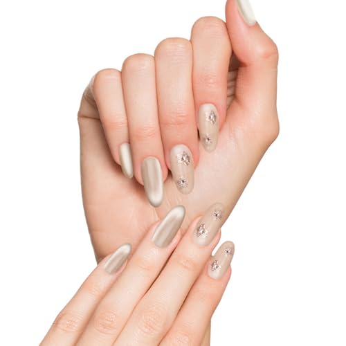 AFGHOUZ Medium Oval Press on Nails, Glitter Cat Eye & Floral Design