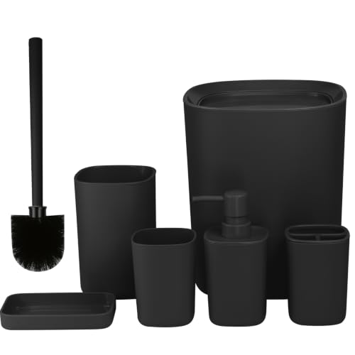Matte Black 6-Piece Bathroom Accessories Set - Durable Plastic
