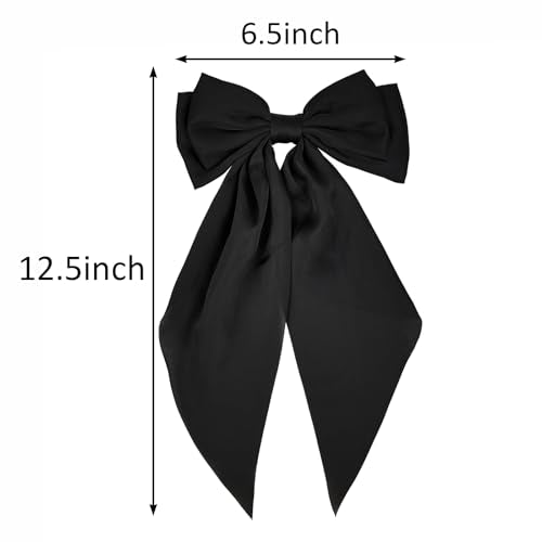 Satin Hair Bow Clips 2 Pack Long Tail Ribbon Barrettes for Women