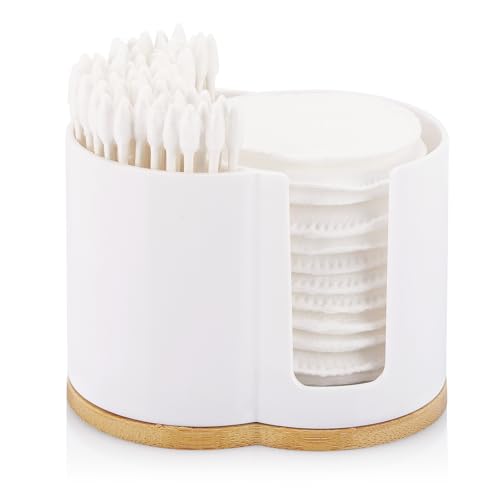 Tbestmax 2-Grid Cotton Swab and Round Pad Holder - White Bathroom Organizer