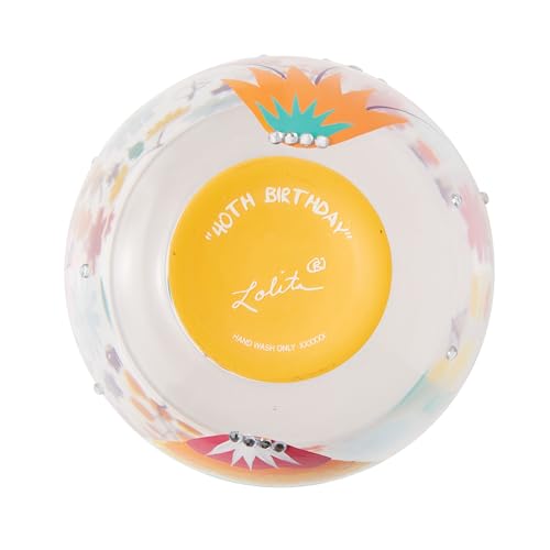 Enesco Lolita Designs Happy 40th Birthday Hand-Painted Artisan Stemless Wine Glass, 20 Ounce, Multicolor