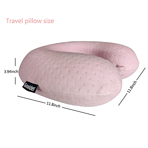 Gosider Memory Foam Travel Neck Pillow - Ergonomic Velvet Support, Pink