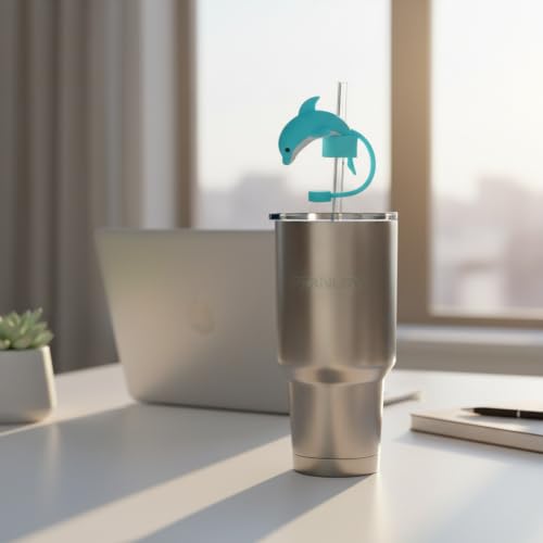 Blue Dolphin Silicone Straw Caps - 10mm Dust-Proof Reusable Lids