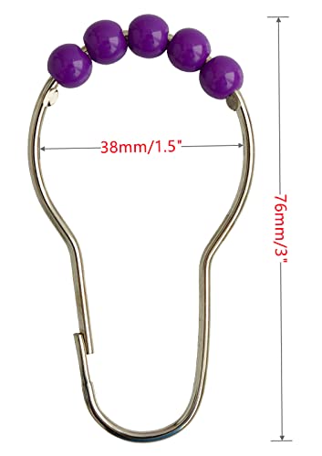 Purple Shower Curtain Hooks, Stainless Steel Rings with Acrylic Roller Balls