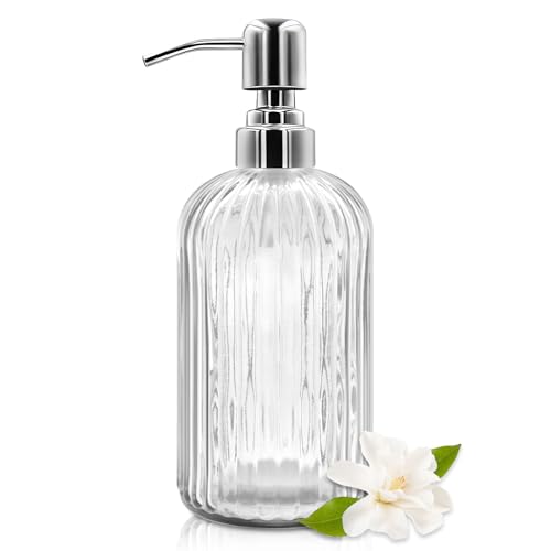 Transparent 18 Oz Glass Soap Dispenser with Stainless Steel Pump
