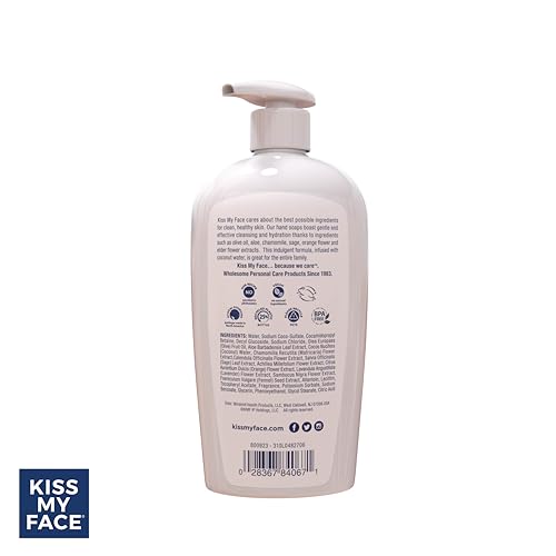 Kiss My Face Coconut Hand Soap - Moisturizing Liquid Soap with Coconut Water & Yarrow - 9 fl oz