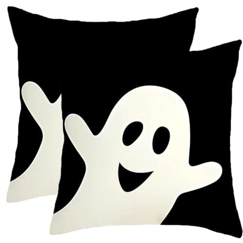 Halloween 18x18 Inch Double-Sided Linen Pillow Covers Set of 2 - Ghost Decor