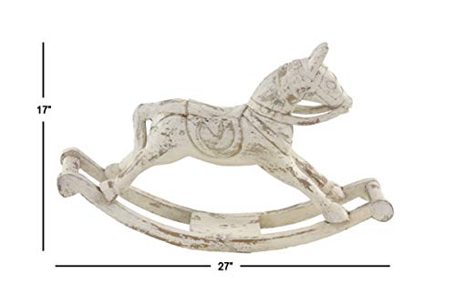 Deco 79 Mango Wood Horse Decorative Sculpture Home Decor Statue, Accent Figurine 27" x 7" x 17", White