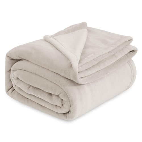 Bedsure GentleSoft Twin XL Fleece Blanket - Linen Beige, 66"x90"
