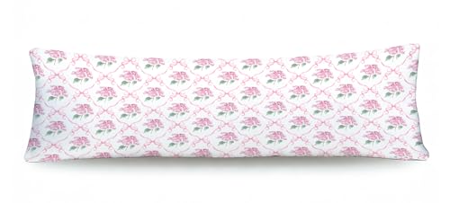 Coquette Pink Ribbon Bow Hydrangea Body Pillow Cover 20x54
