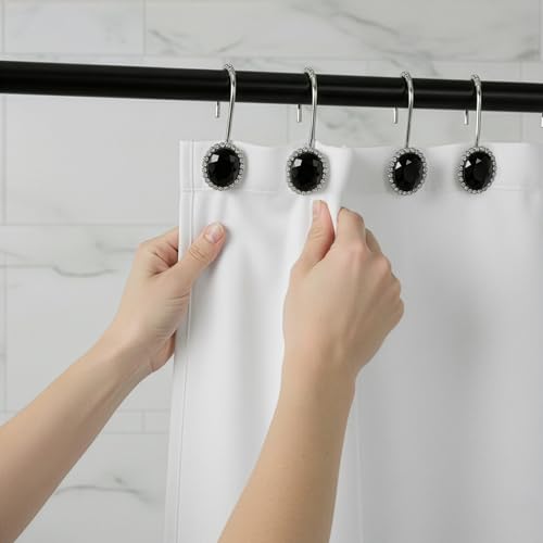 Onyx Rhinestone Shower Curtain Hooks - 12 Pack for Elegant Bathrooms