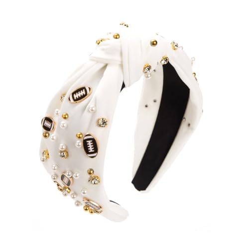 LEKTIST Pearl Rhinestone Knotted Headband - Football Fan Hair Accessory