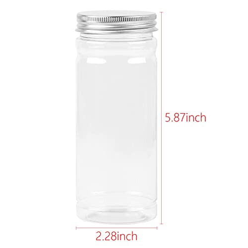 CABAX 12oz Clear Plastic Food Storage Jars with Silver Lids - Pack of 2