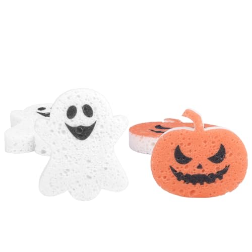 Halloween Kitchen Sponges Set - 4 Cute Pumpkin & Ghost Scrubs