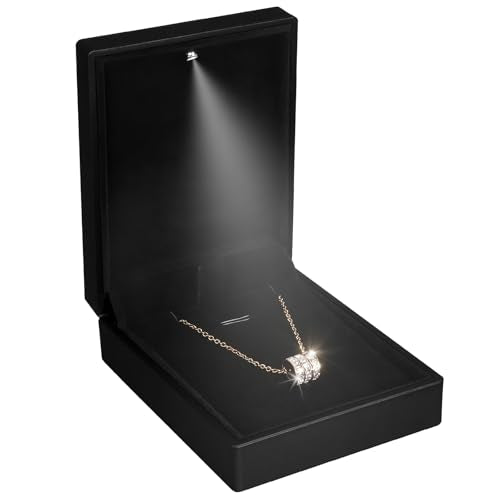 Hatori LED Necklace Gift Box, Black Velvet Jewelry Display Case