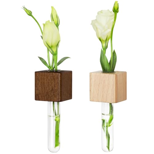 Magnetic Wooden Test Tube Vases Set of 2 for Refrigerator - Walnut