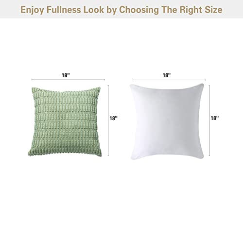 Pack of 2 Sage Green Corduroy Throw Pillow Covers 18x18