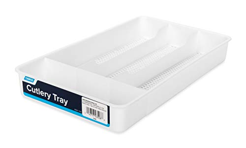 Camco 4-Compartment Cutlery Tray for RV and Compact Kitchen Drawers, White