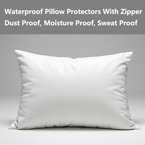 Queen Waterproof Pillow Protectors 20x28 Inches - 4 Pack with Zipper