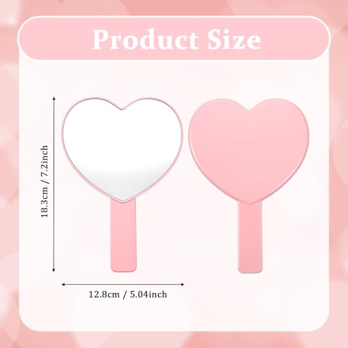 Pink Heart Shaped Handheld Makeup Mirror Small Portable Cosmetic Mirror