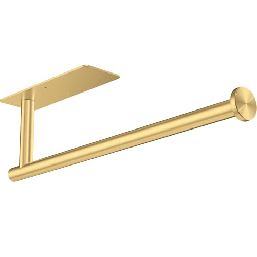 Gold Stainless Steel Under Cabinet Paper Towel Holder - Self-Adhesive Wall Mount Kitchen & Bathroom Organizer