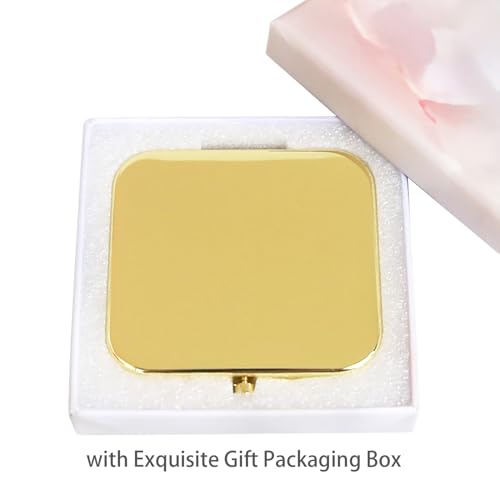 PDOZV Small Compact Mirror Gold Square 2.8 Inch Metal Frame 1X/2X