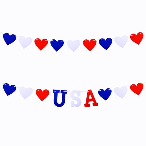 2-Pack Felt Heart USA Banner Garland for 4th of July Decorations