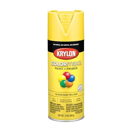 Krylon COLORmaxx Sun Yellow Gloss Spray Paint & Primer - 12oz, Indoor & Outdoor Use