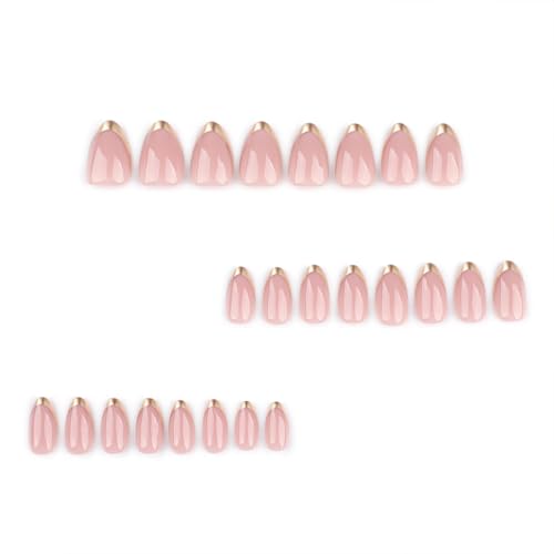 Short Oval French Tip Press on Nails with Gold Glossy Finish (24 Pcs)