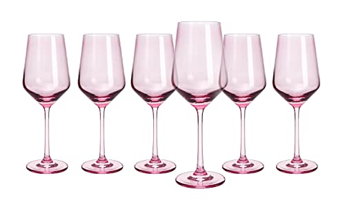 Pink Wine Glasses Stemware Collection, 6-Pack, 14oz, Blush Hue, Elegant Tall Stems, Distinctive Gift, Vibrant Glass Set, Chic Tableware, Rosy Tint, Celebration Ready, Stylish Drinkware, Festive Charm