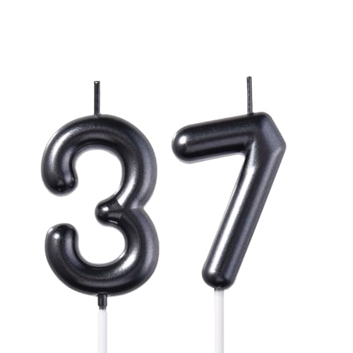 Glitter Black Number 37 Birthday Candles - 2 Pack for Celebrations