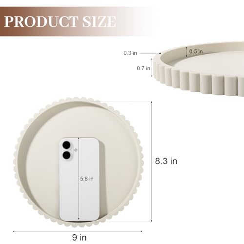 9" Round Silicone Bathroom Tray, Minimalist Vanity Organizer in Beige