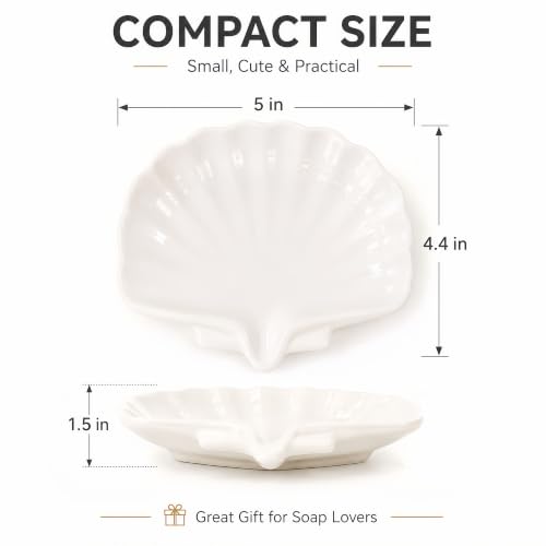 Self-Draining Ceramic Soap Dish - Seashell Design for Bathroom