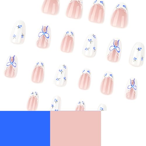 Short Almond Press On Nails White French Fake Nails Acrylic Kit