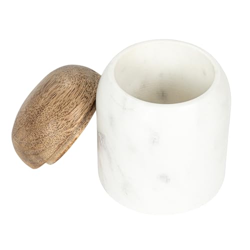 Creative Co-Op Marble & Mango Wood Pinch Pot with Lid - 3"