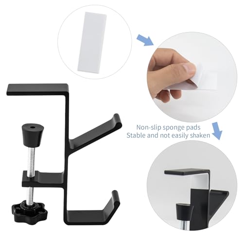Zolunu Black Desk Clamp Backpack & Headphone Holder - Space-Saving Hooks