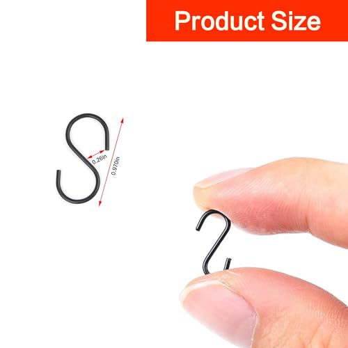 1 Inch Black Iron Mini S Hooks Set for Jewelry Kitchenware Plants - 50pcs